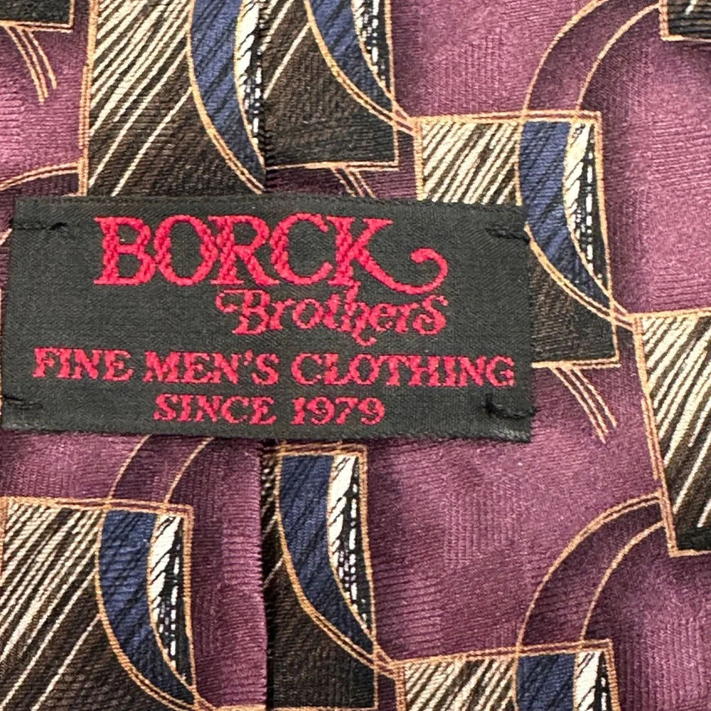 Borck Brothers Geometric Silk Necktie Mens OS Purple Abstract‎ Square | Academia